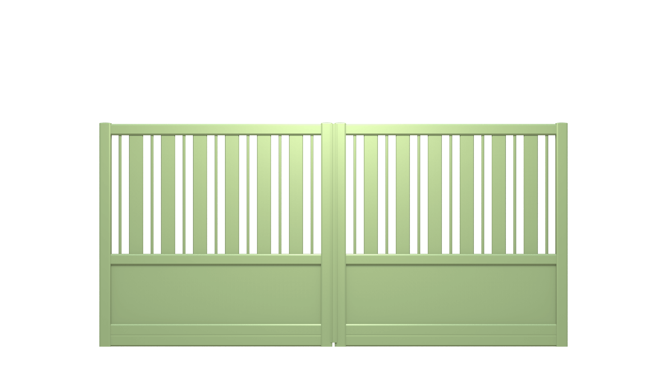 Portail ajouré en aluminium avec planches et barreaux moulurés - I21914