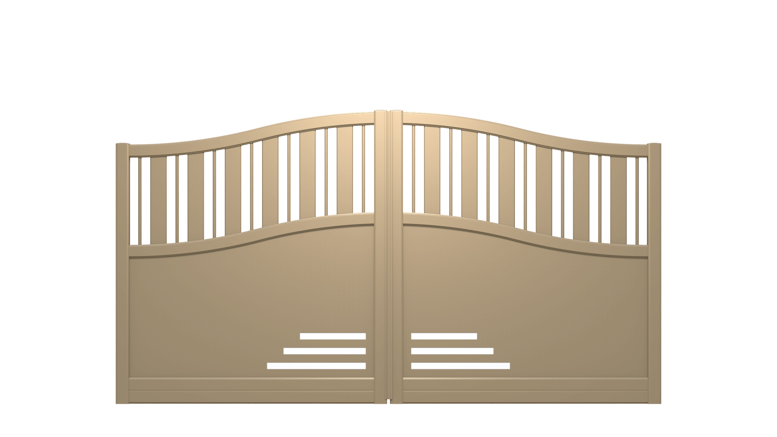 Portail semi-ajouré en aluminium et forme arrondie inversée avec grands panneaux décor lignes - I21922