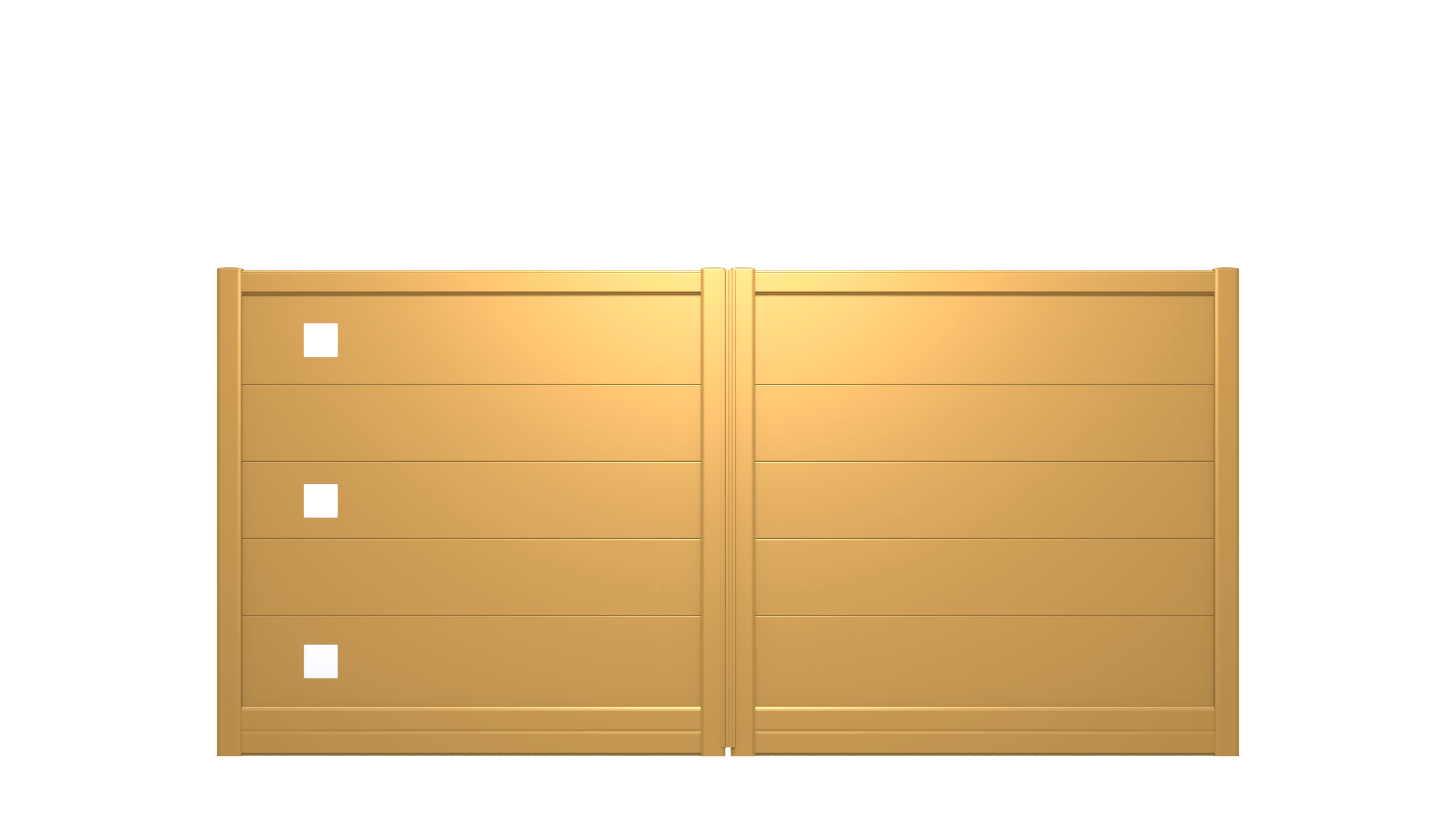 Portail plein en aluminium avec lignes horizontales et décor géométrique - T21917
